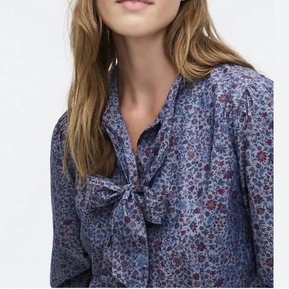 J. CREW Liberty Tie-Neck Blouse in Columbo Chambray - Picture 4 of 10